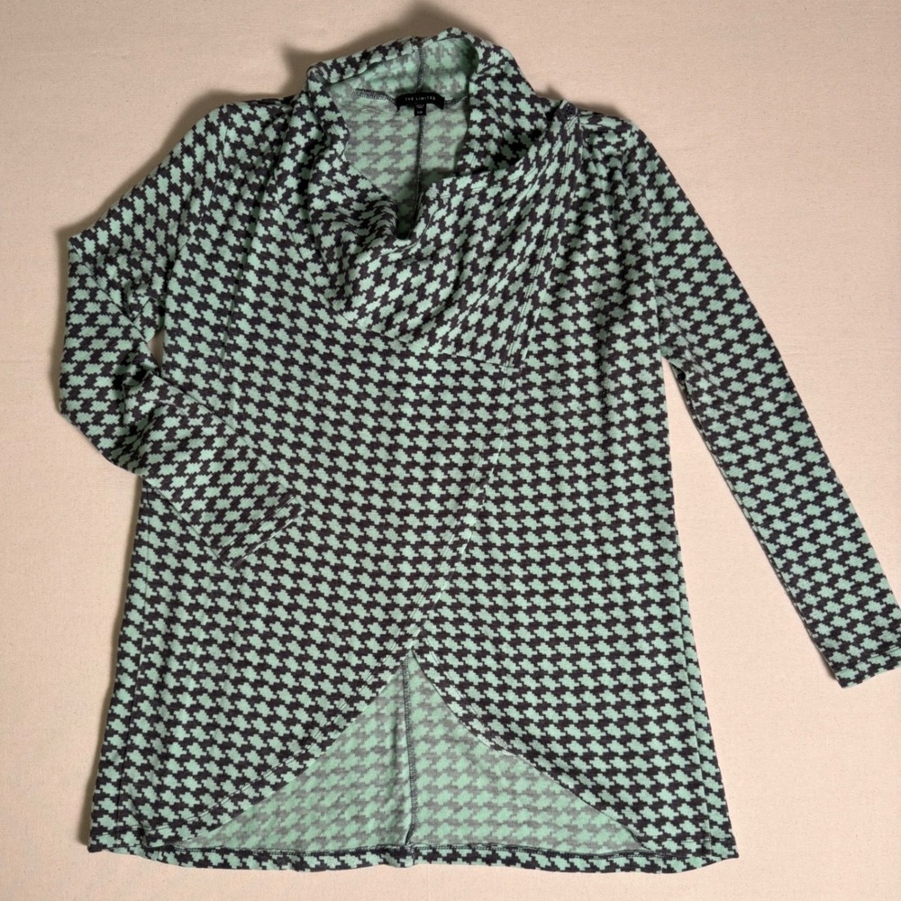 The Limited Women's Mint Green Gray Houndstooth Wrap Stretch Cardigan Large